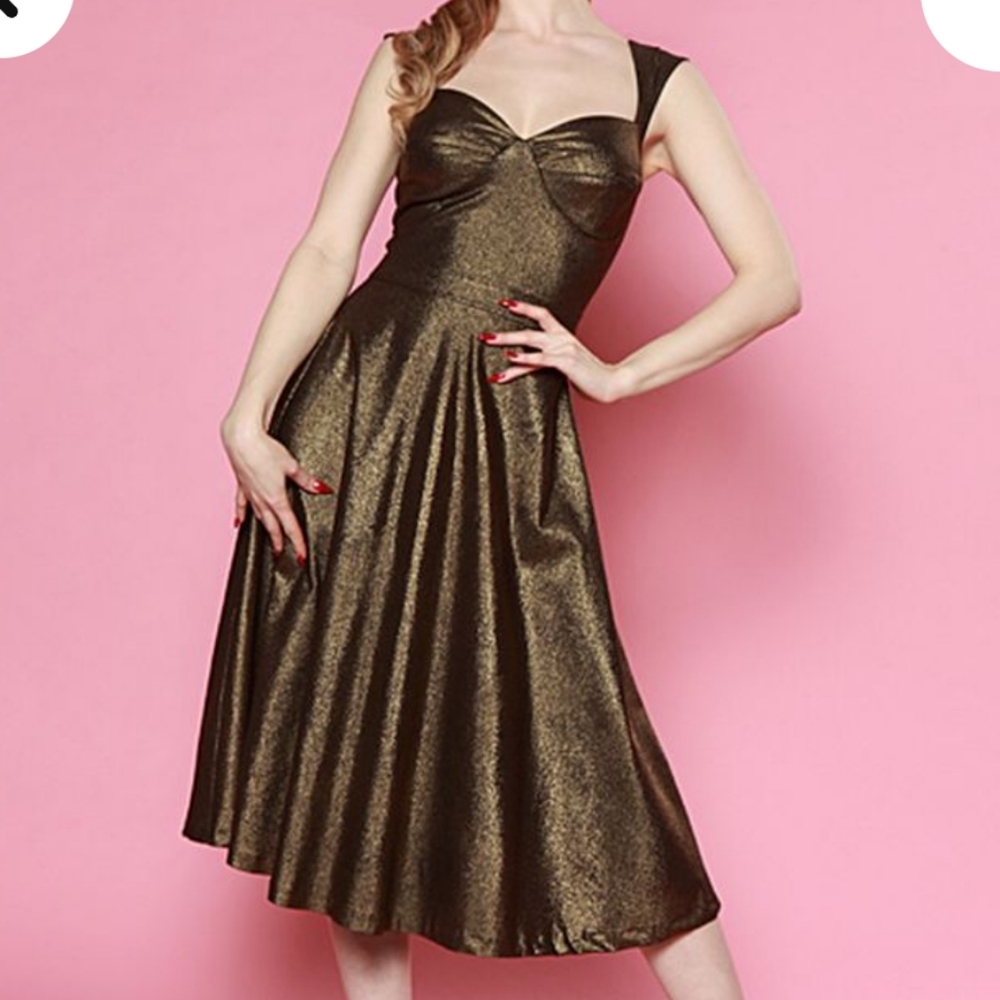 Betty Page burnished gold fit and flare dress